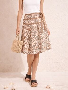 GAP Floral Wrap Skirt Cotton A-Line Tie Waist Coastal Spring Sz 6